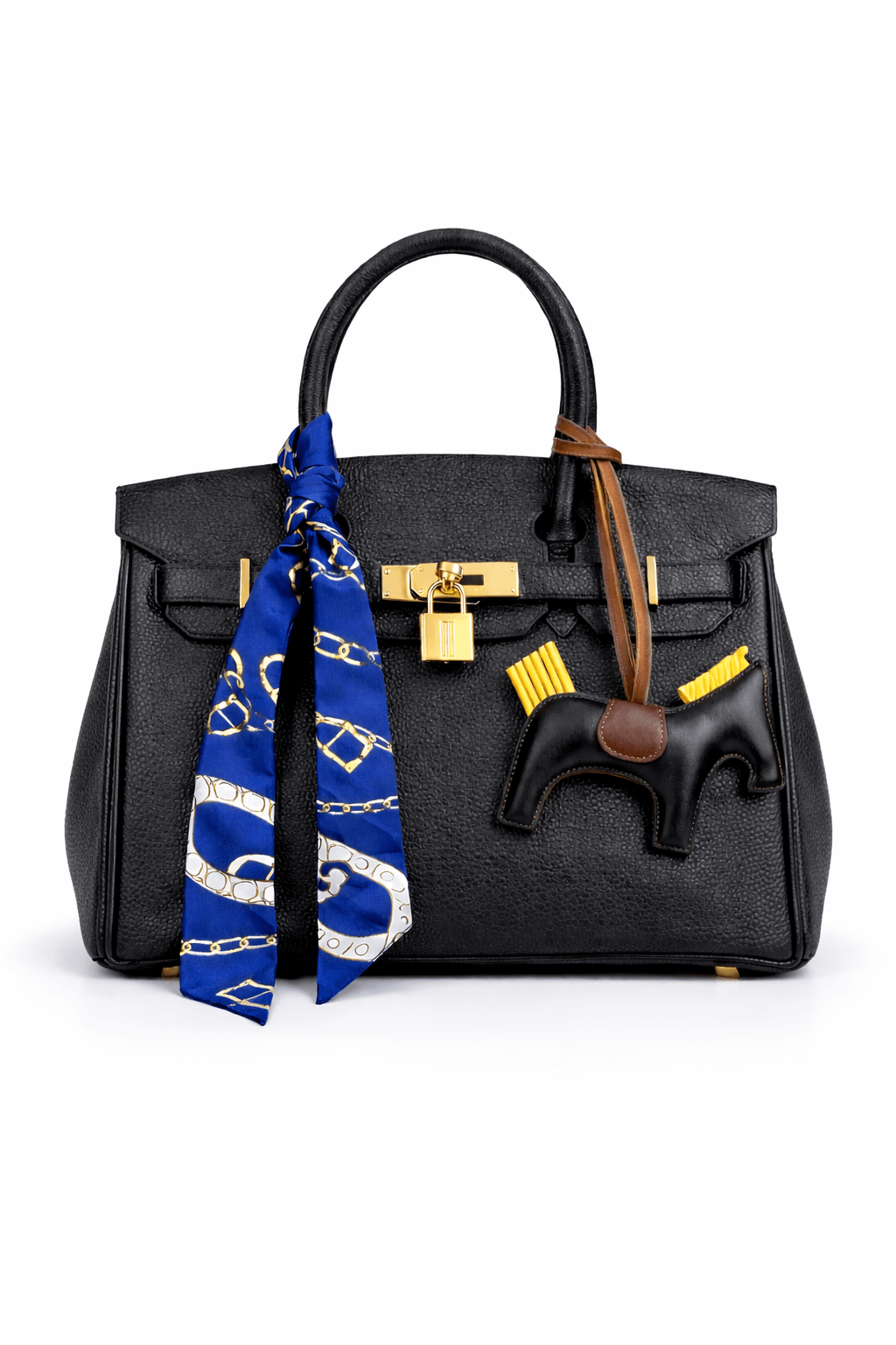 شنطة Hermes بسكارف حرير مميز وتعليقة حصان مميزة BG27