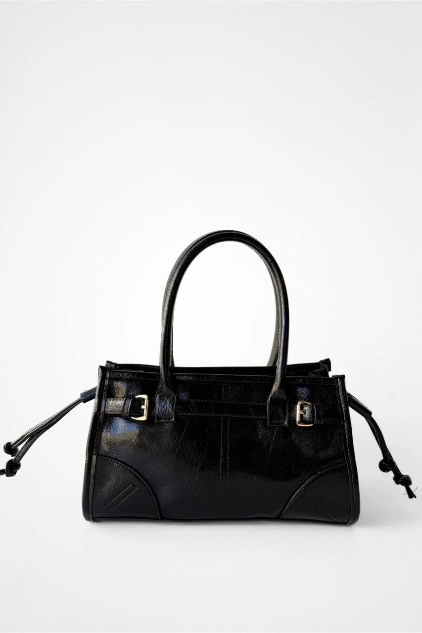 Premium Patent Leather Structured Handbag with Buckle Detail BG22